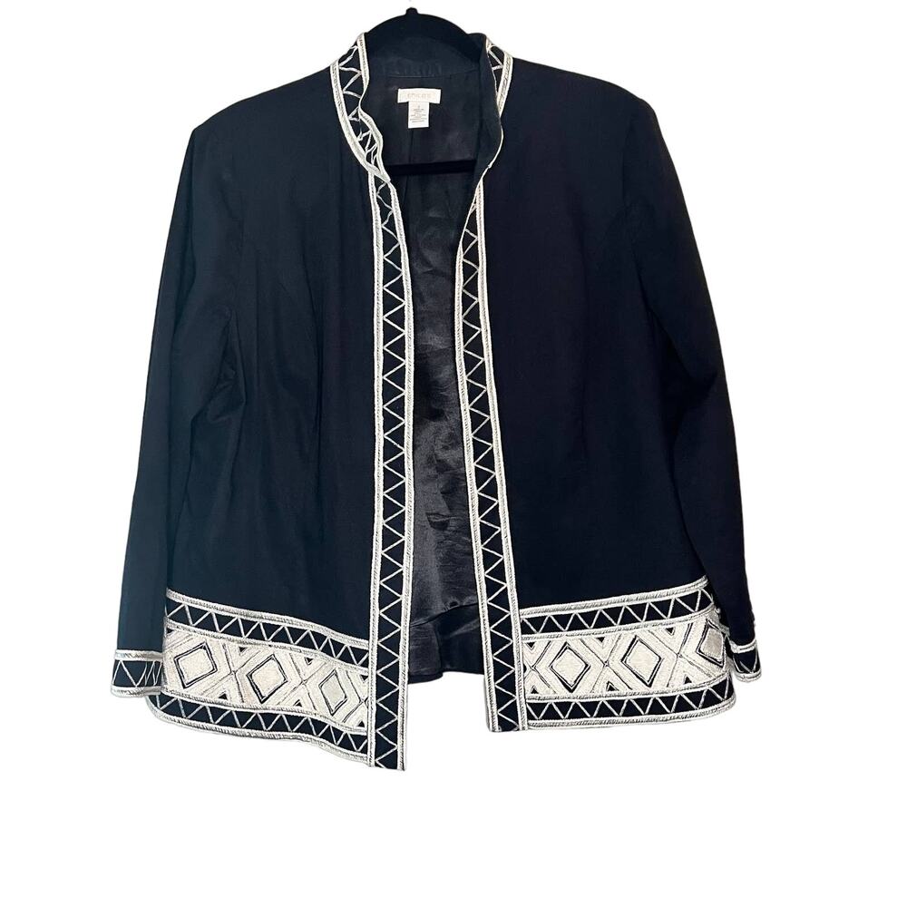 Chico's women's high collared banded trim open front cardigan coat jacket Sz 2